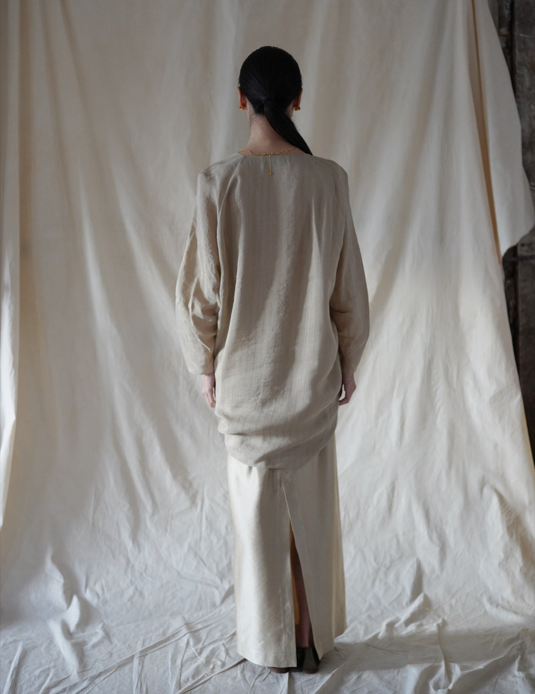 ELOISE Jacquard Stripes Shirt・Beige