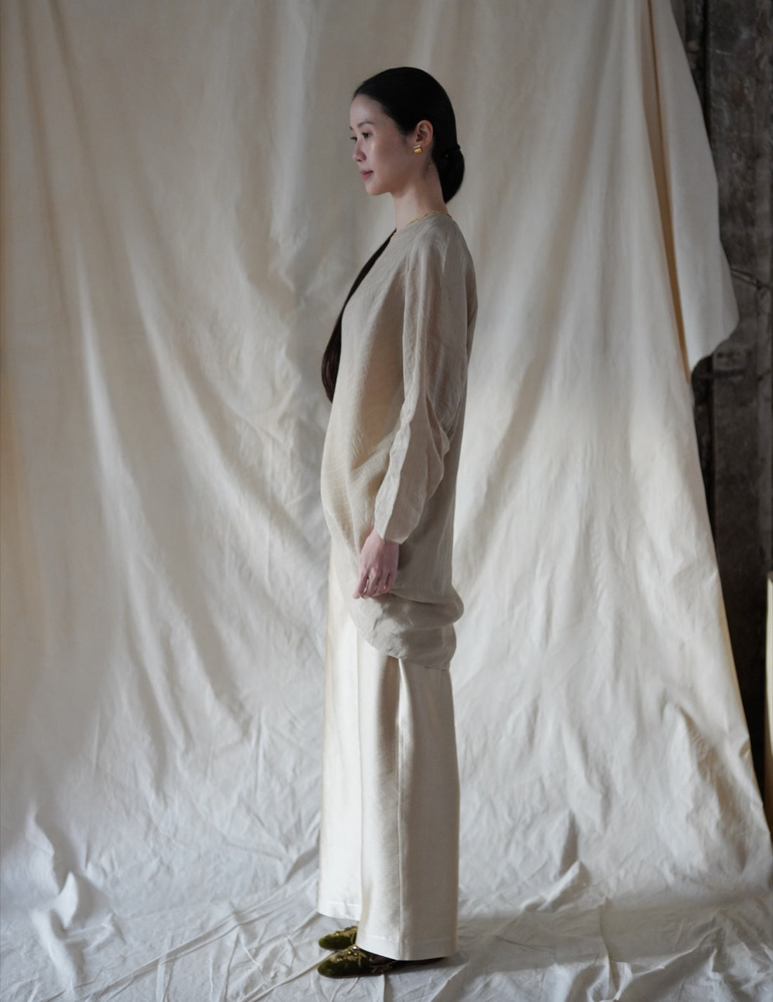 ELOISE Jacquard Stripes Shirt・Beige