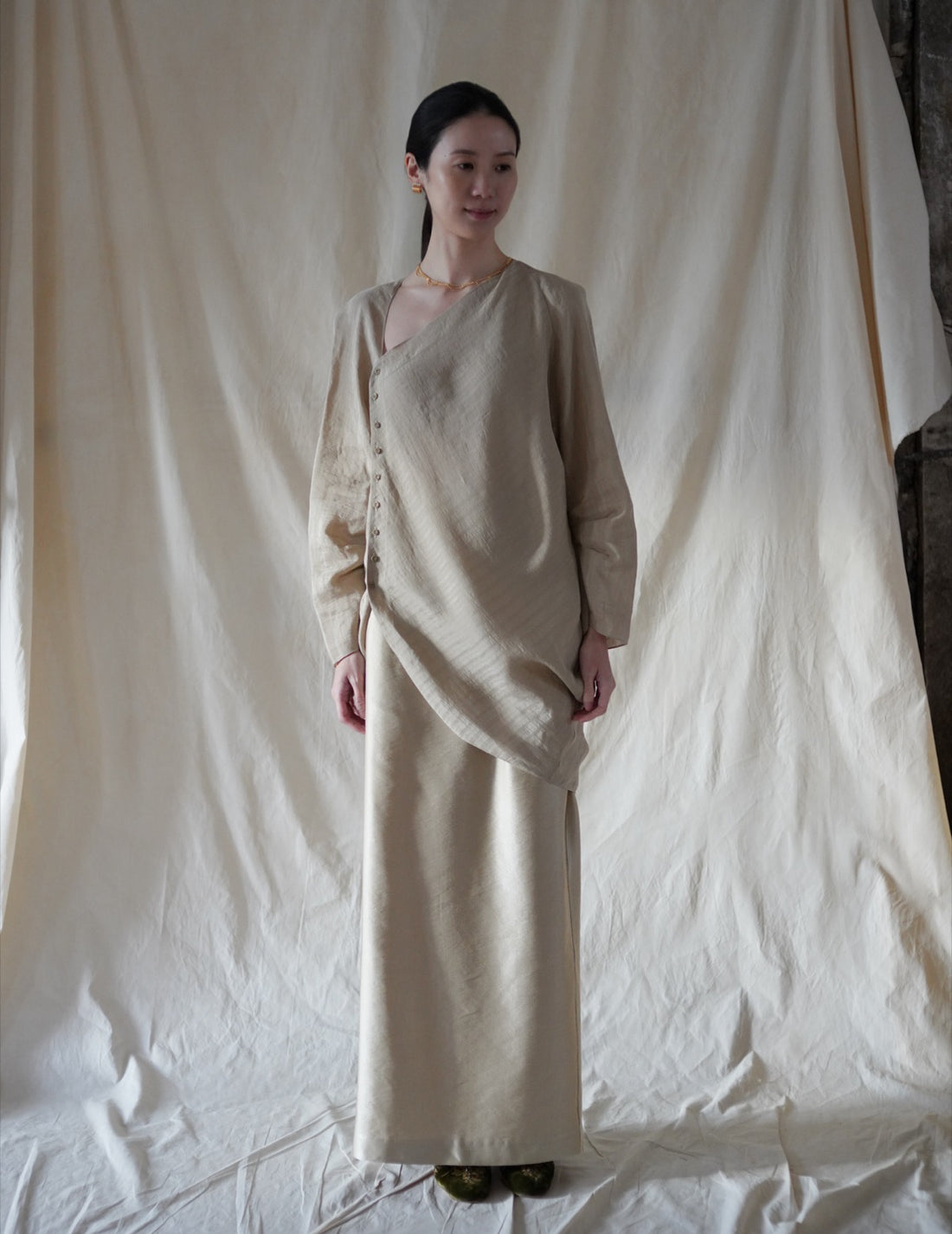 ELOISE Jacquard Stripes Shirt・Beige