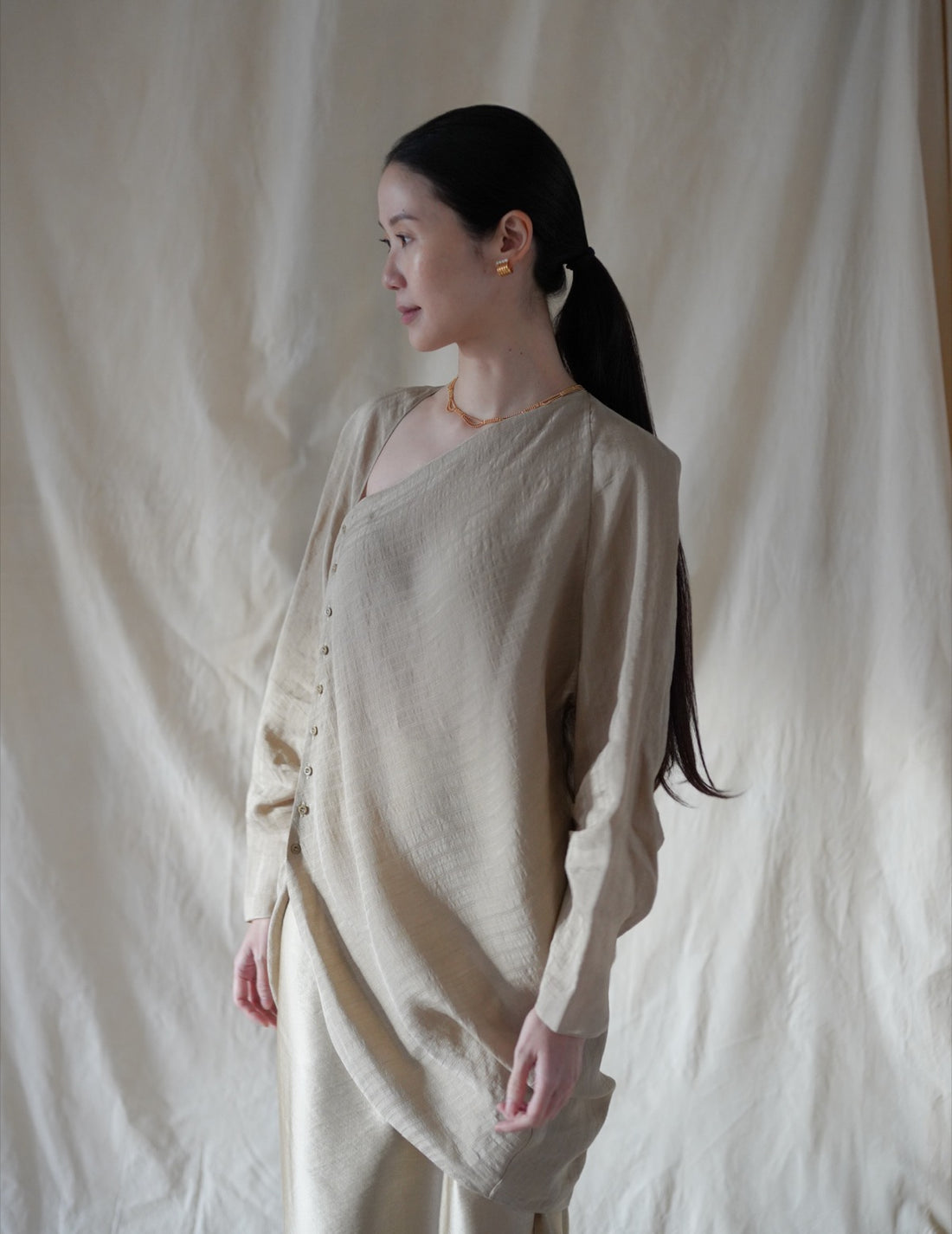 ELOISE Jacquard Stripes Shirt・Beige