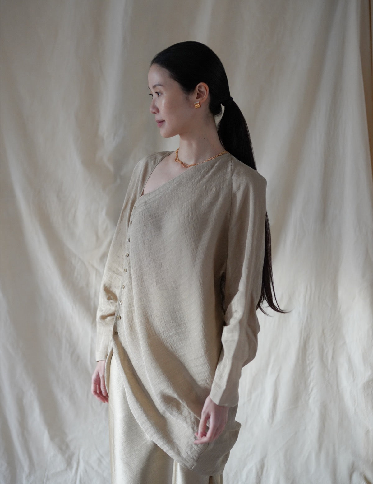 ELOISE Jacquard Stripes Shirt・Beige