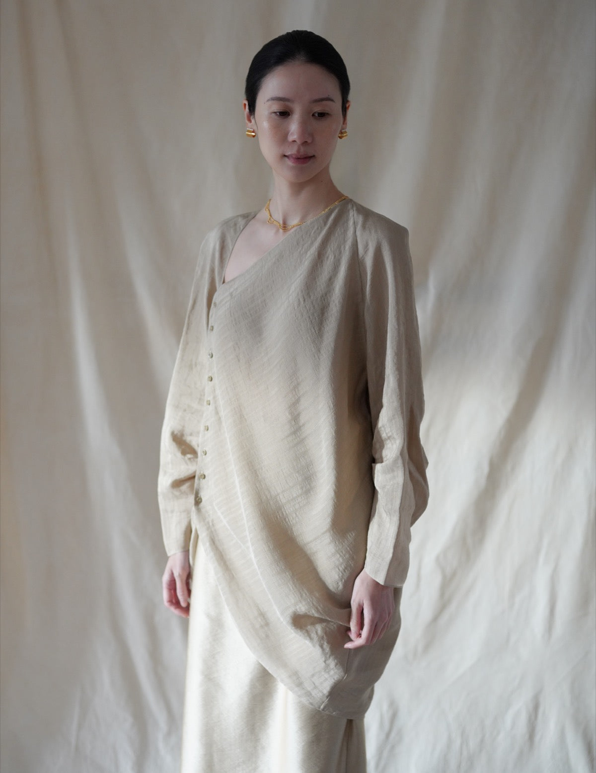 ELOISE Jacquard Stripes Shirt・Beige