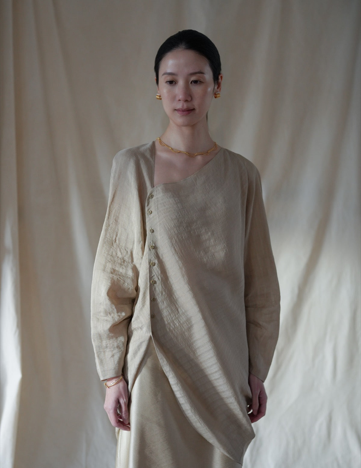 ELOISE Jacquard Stripes Shirt・Beige