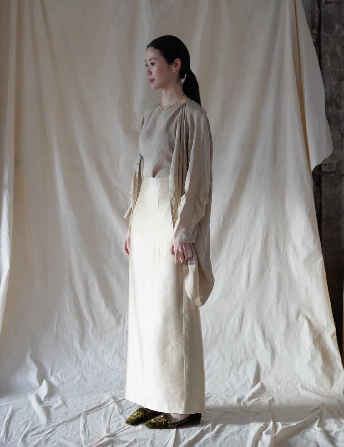 ELOISE Jacquard Stripes Shirt・Beige