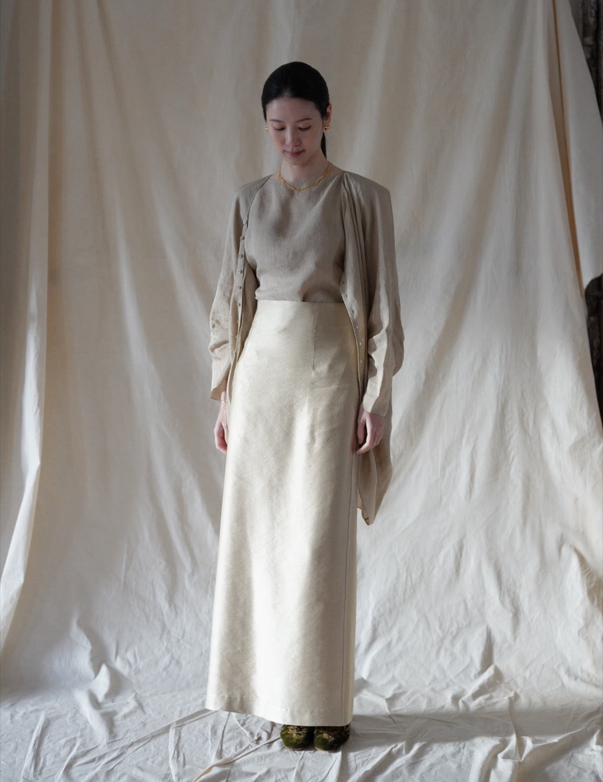 ELOISE Jacquard Stripes Shirt・Beige