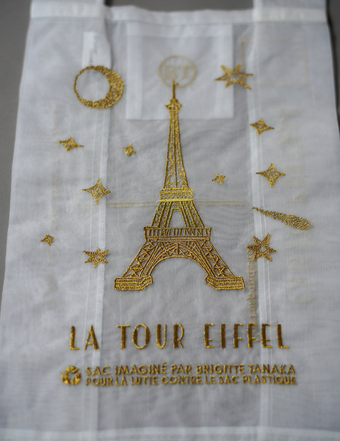 Brigitte Tanaka | Paris Eiffel Tower Embroidered Organza Bag White ・ Large
