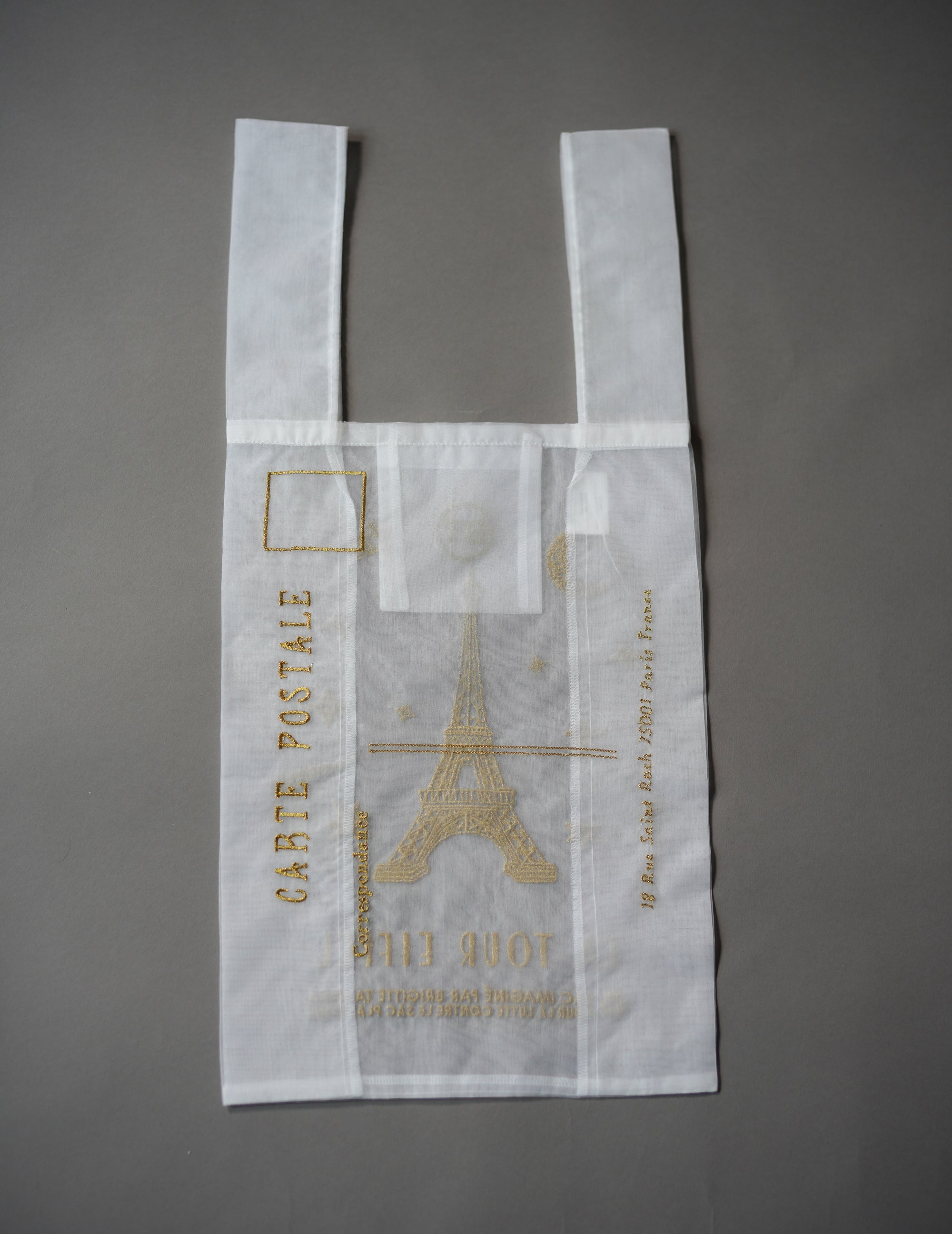 Paris Eiffel Tower Embroidered Organza Bag White ・ Large