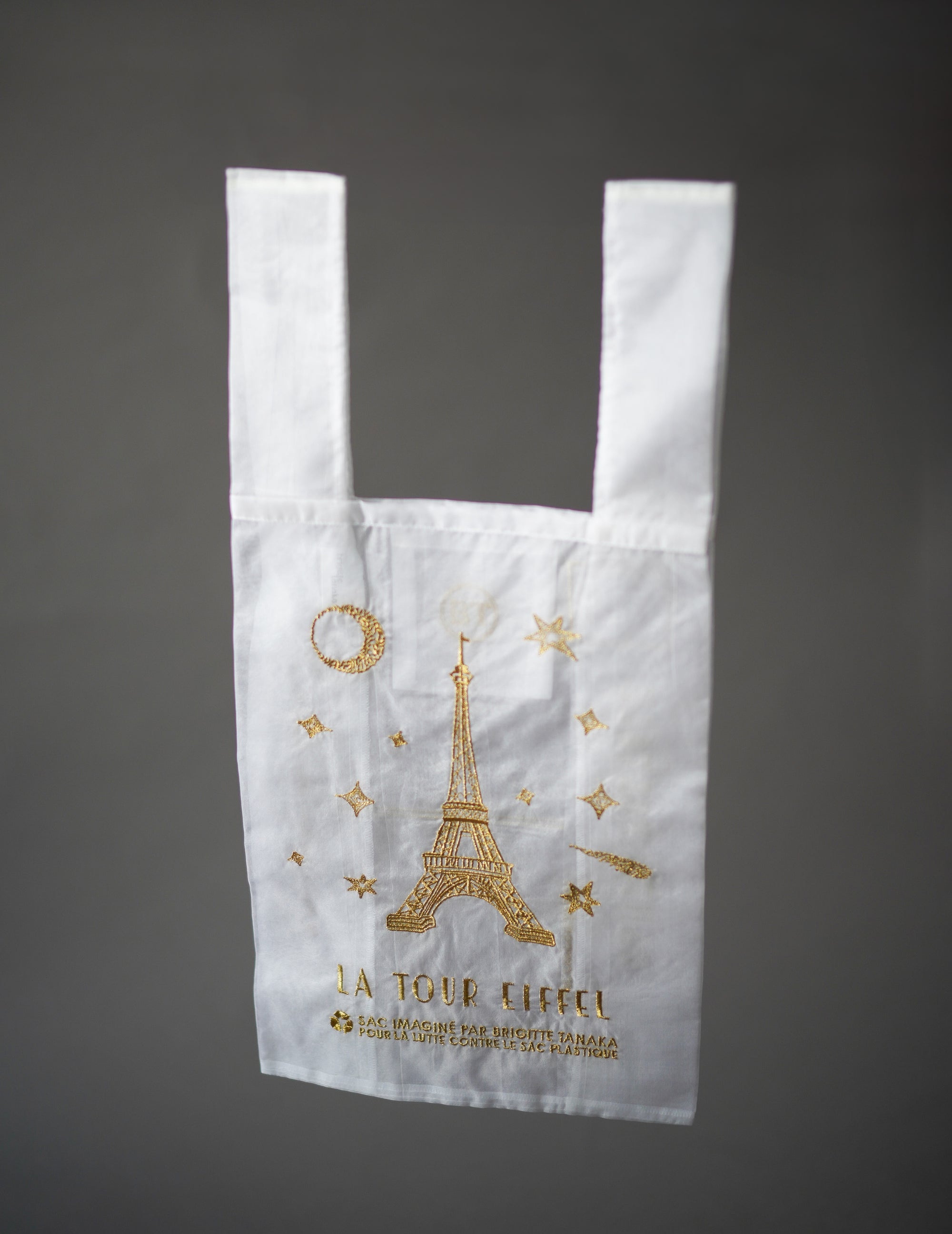 Paris Eiffel Tower Embroidered Organza Bag White ・ Large