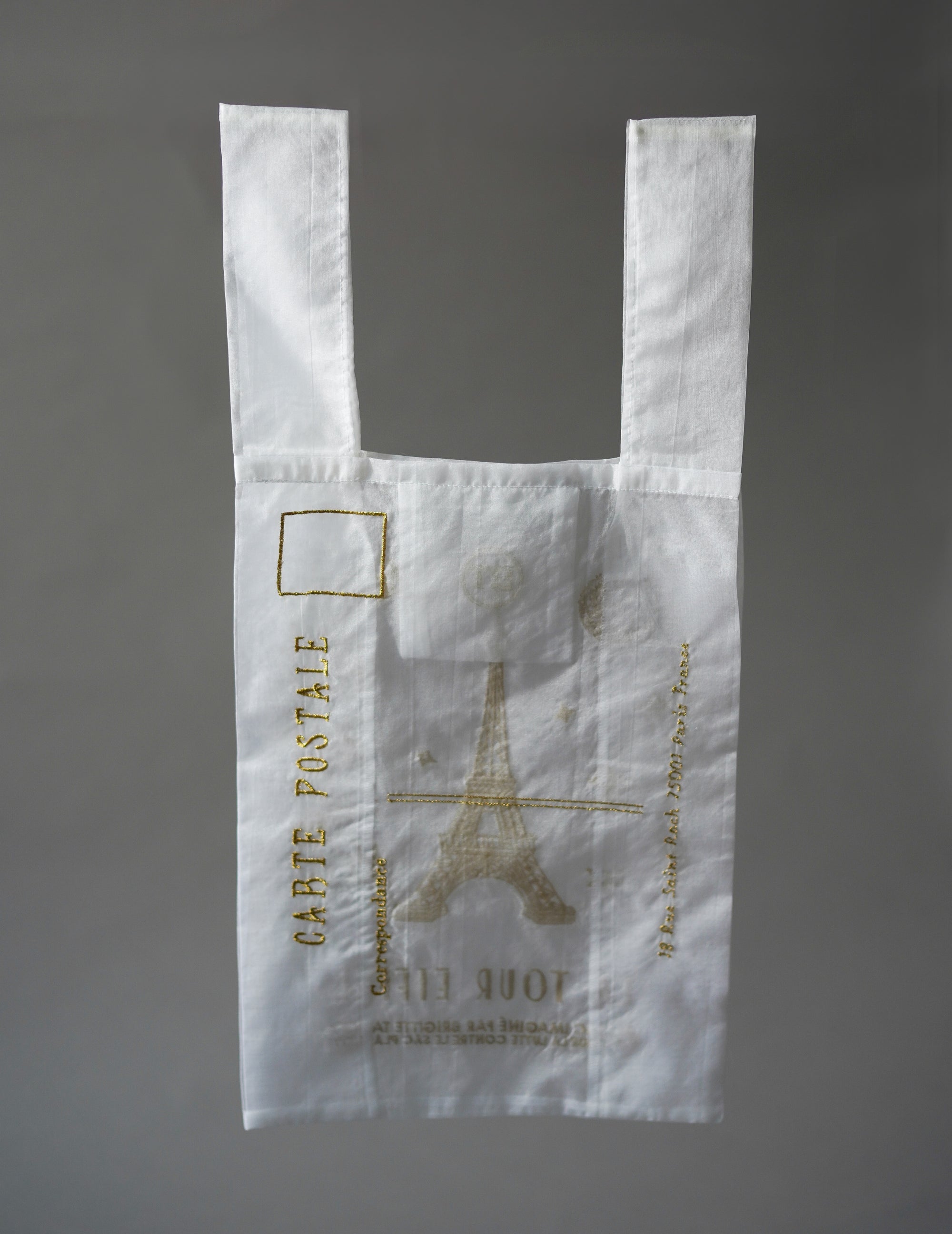 Paris Eiffel Tower Embroidered Organza Bag White ・ Large
