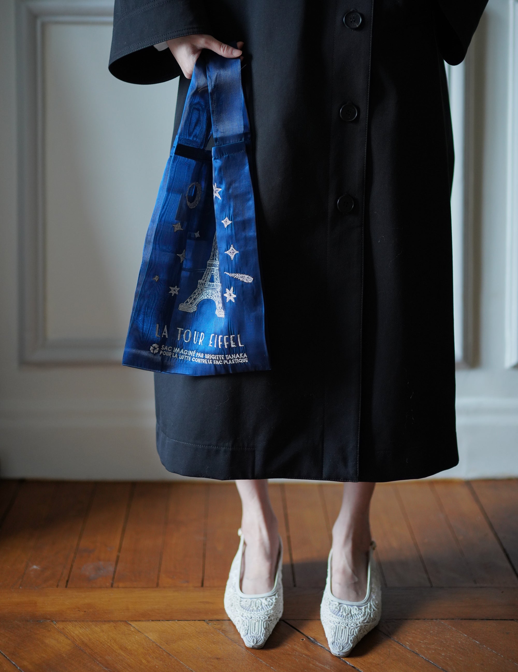 Eiffel Tower Embroidered Organza Bag Blue・ Small