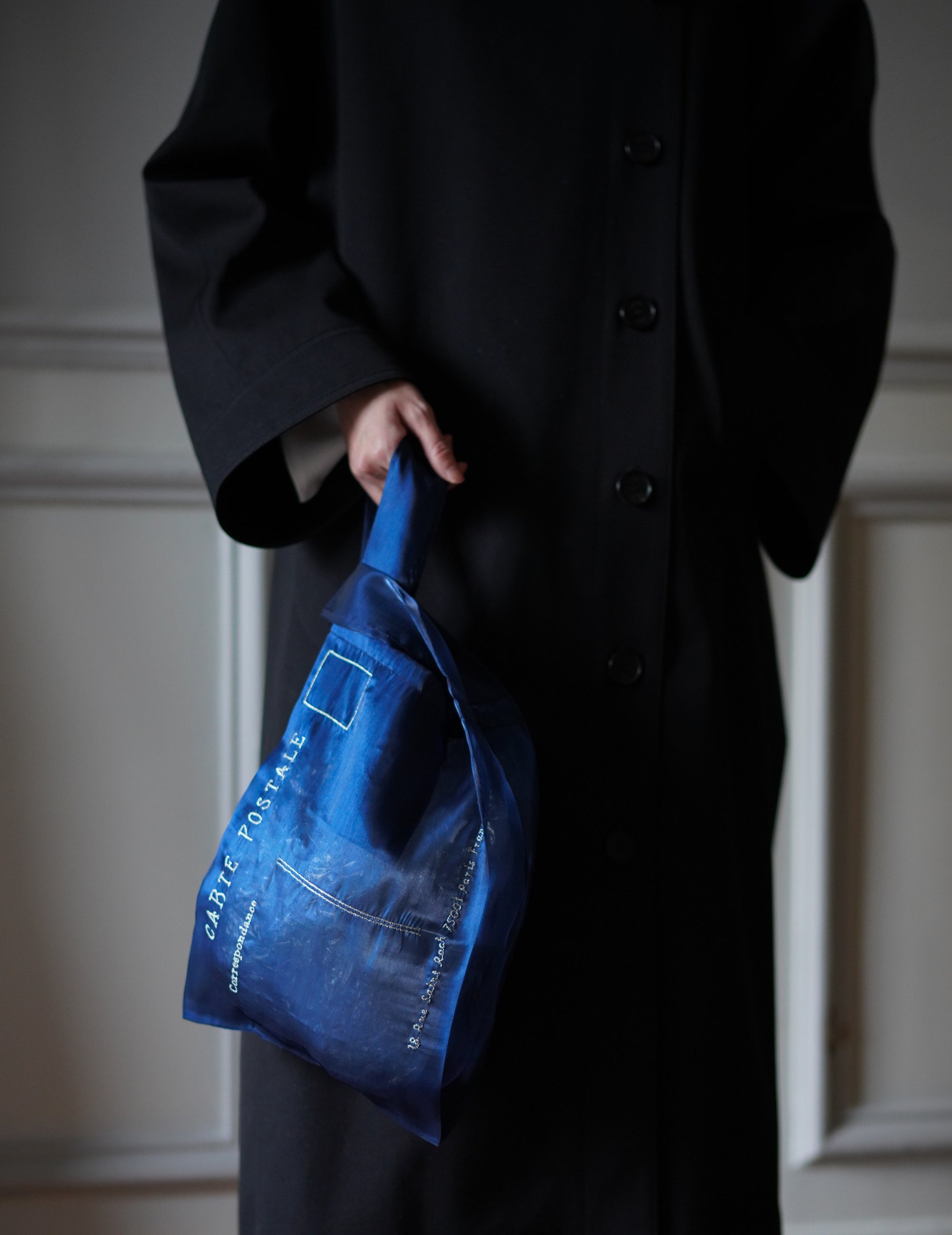 Eiffel Tower Embroidered Organza Bag Blue・ Small
