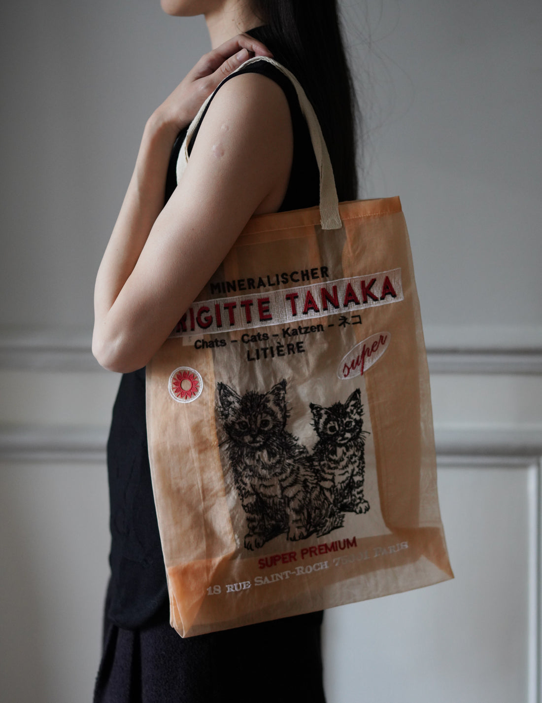 Brigitte Tanaka | Chat Peach Embroidered Organza Bag