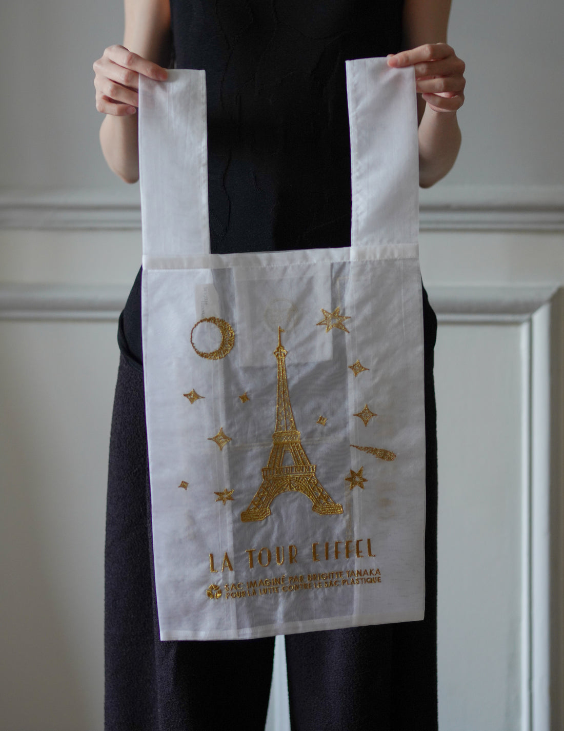 Brigitte Tanaka | Paris Eiffel Tower Embroidered Organza Bag White ・ Large