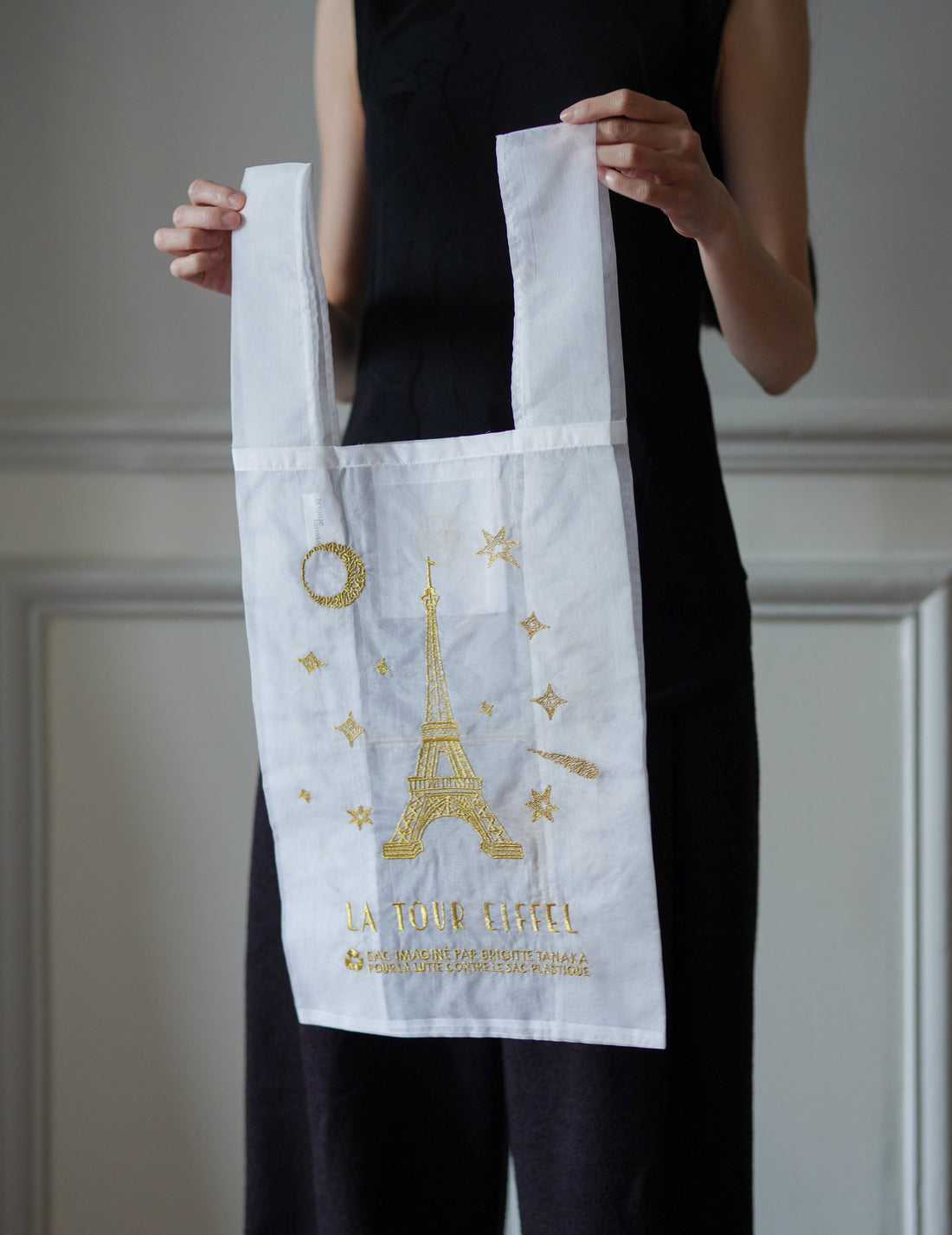 Brigitte Tanaka | Paris Eiffel Tower Embroidered Organza Bag White ・ Large