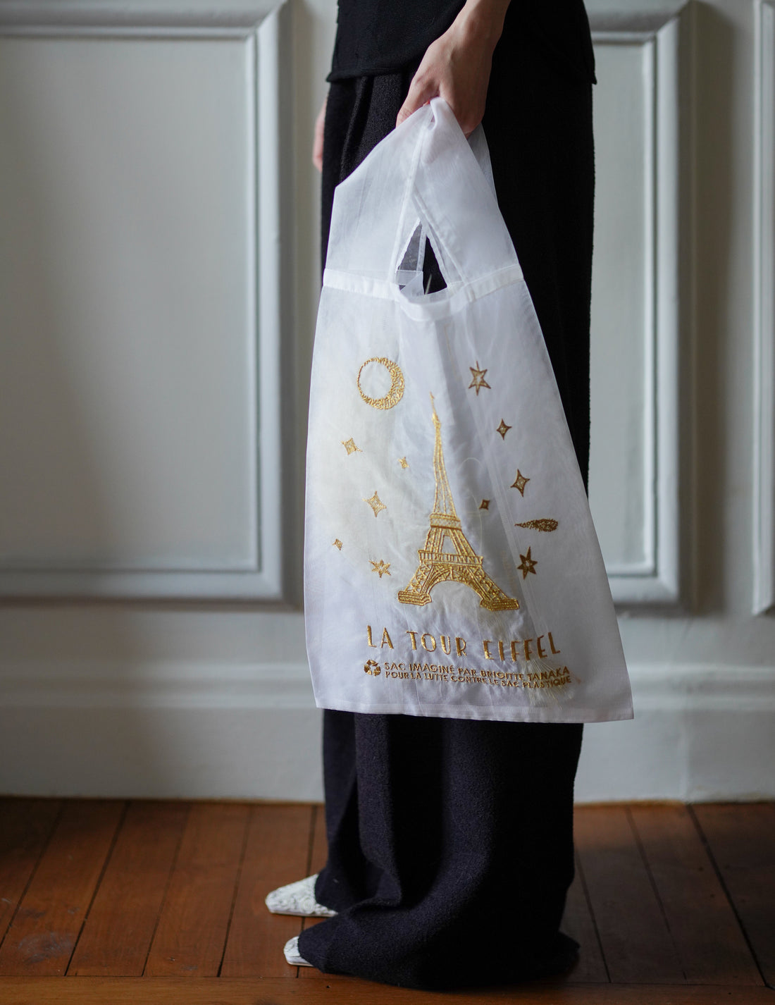 Brigitte Tanaka | Paris Eiffel Tower Embroidered Organza Bag White ・ Large