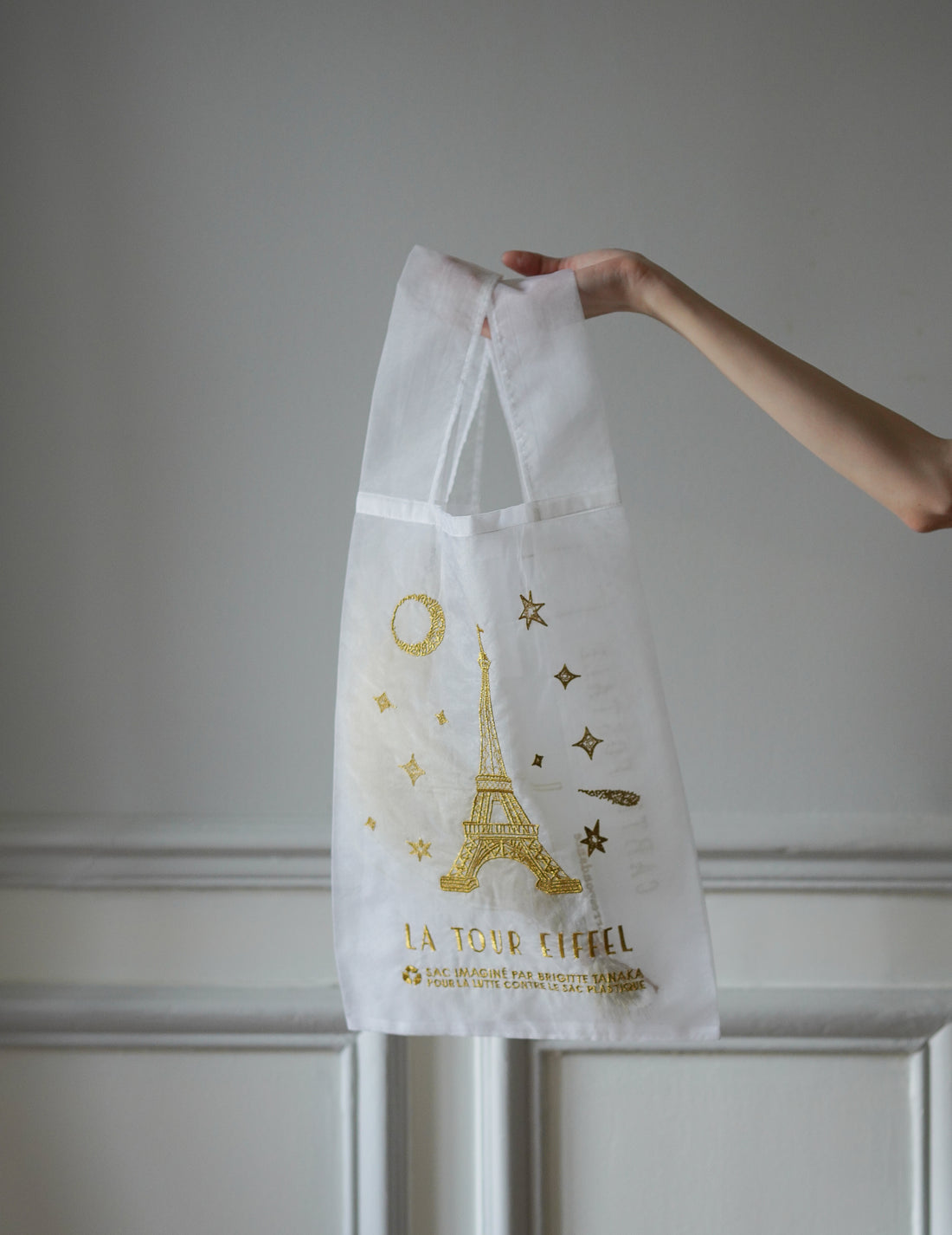 Brigitte Tanaka | Paris Eiffel Tower Embroidered Organza Bag White ・ Large