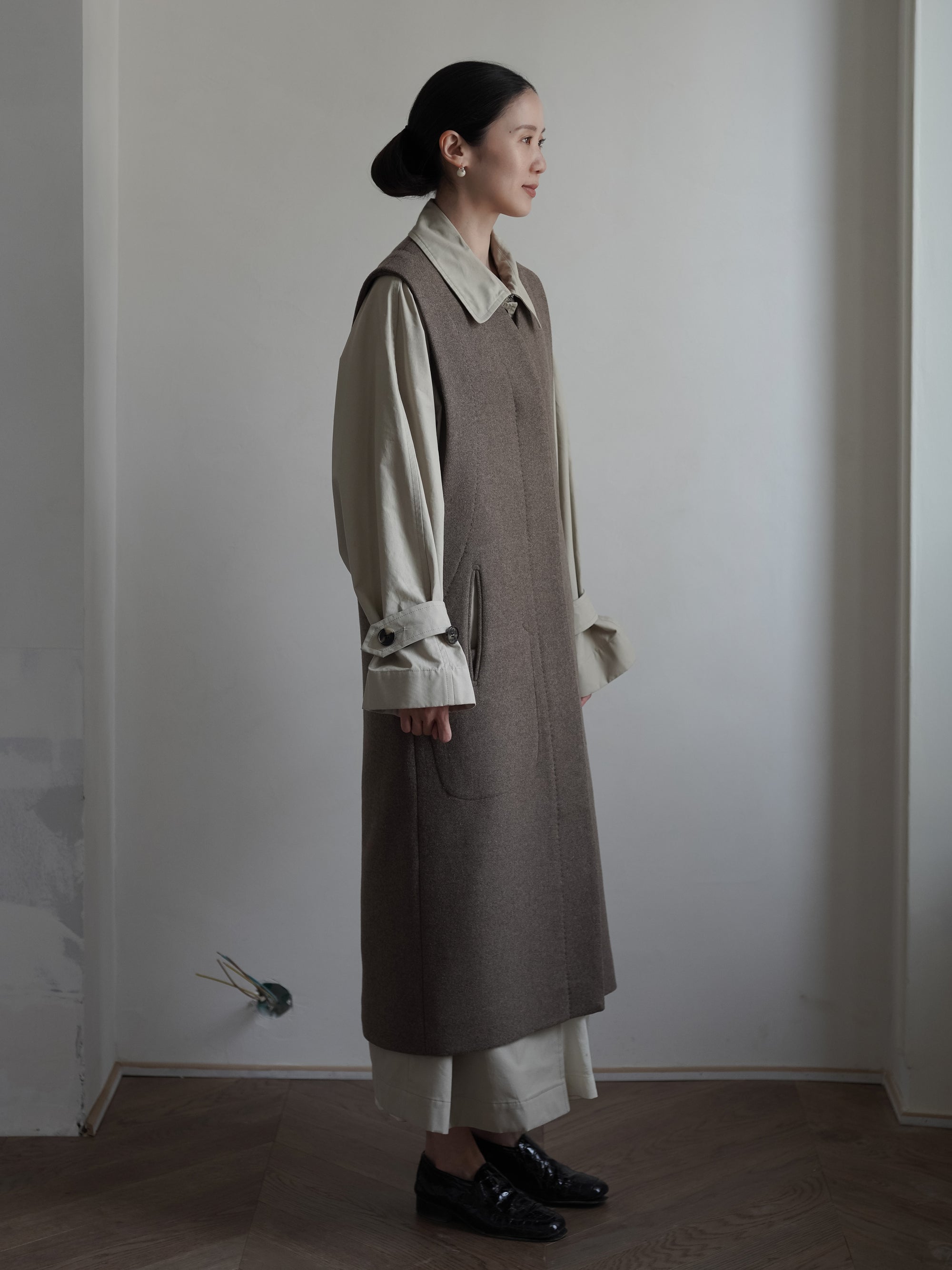 CARO HALF PANAMA Cotton Coat・Stone