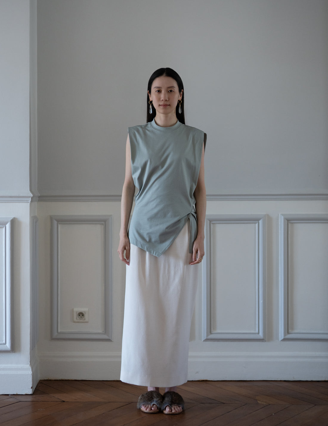 Cotton Jersey Asymmetric Sleeveless Top - Grey