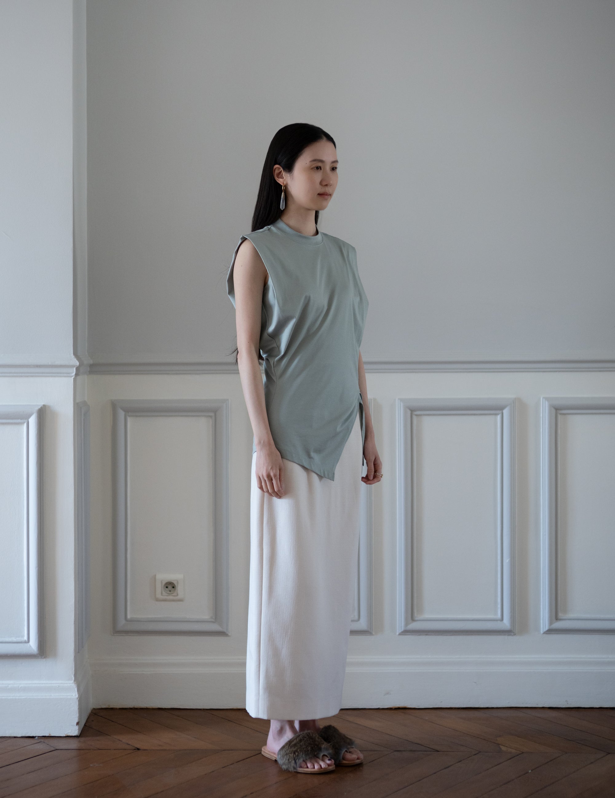 Cotton Jersey Asymmetric Sleeveless Top - Grey