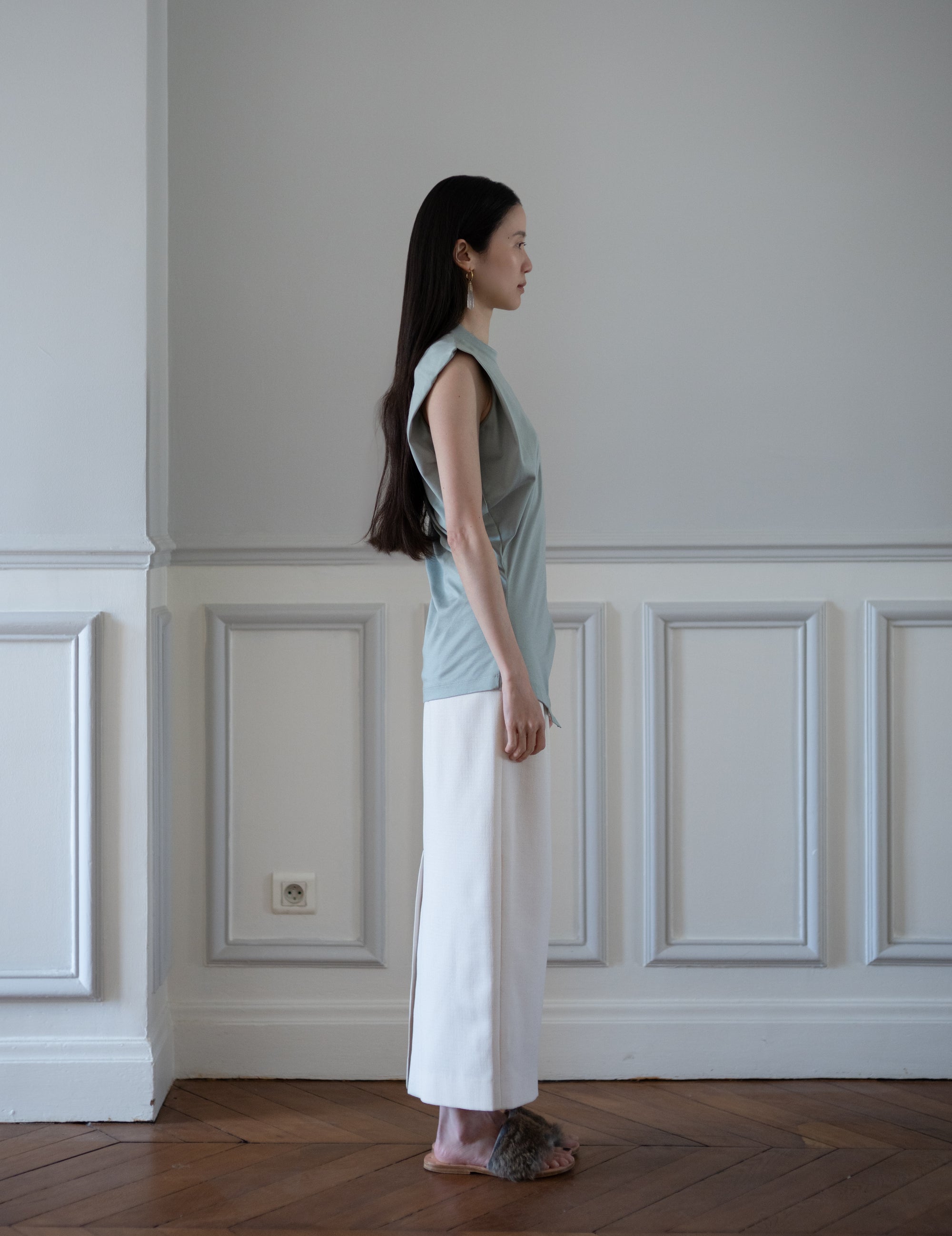 Cotton Jersey Asymmetric Sleeveless Top - Grey