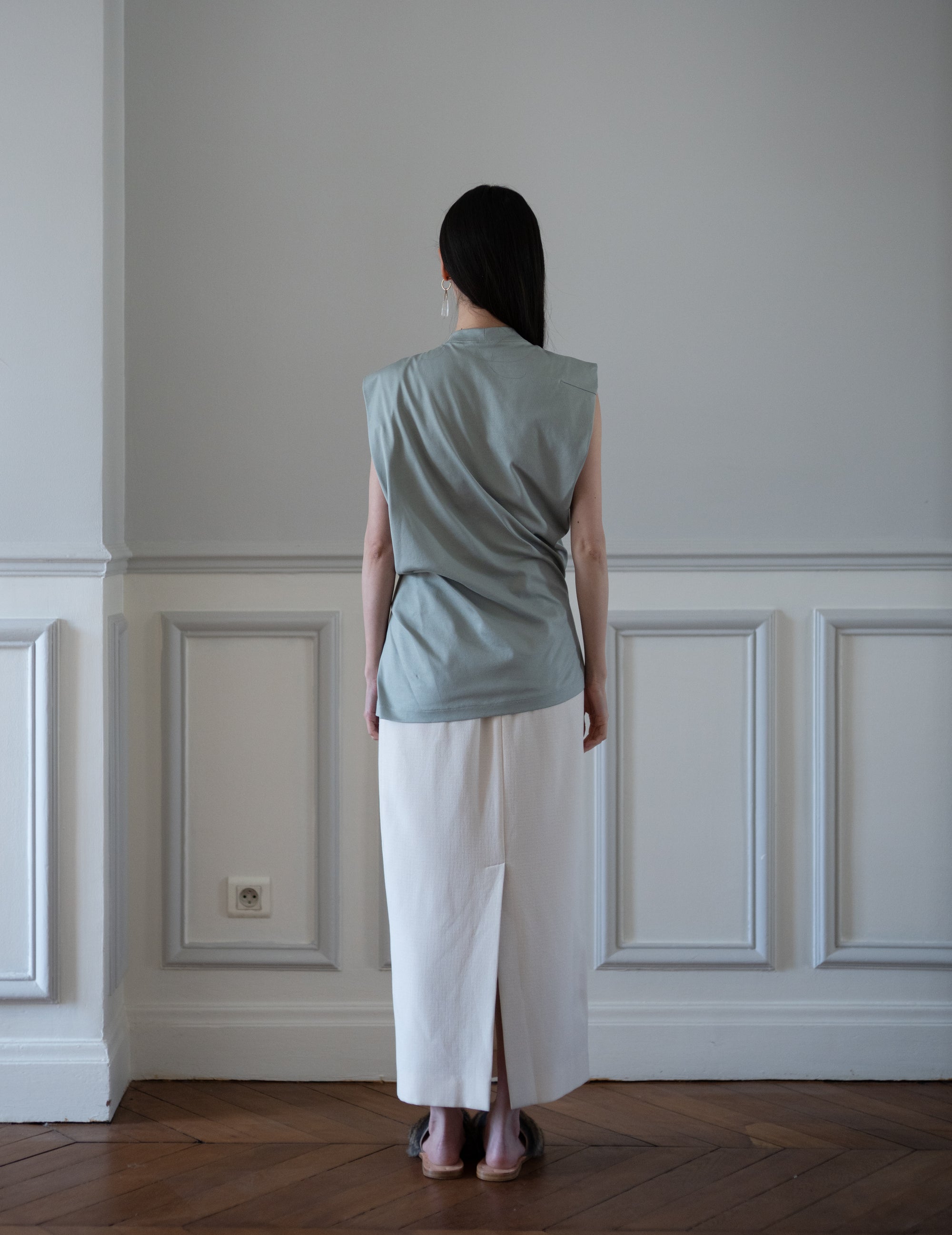 Cotton Jersey Asymmetric Sleeveless Top - Grey