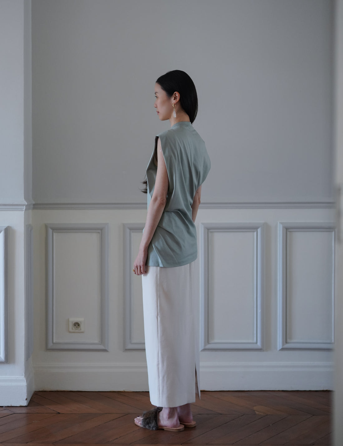 Cotton Jersey Asymmetric Sleeveless Top - Grey