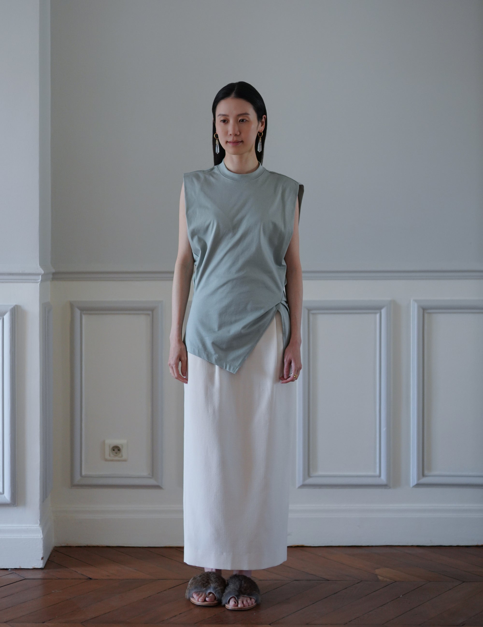 Cotton Jersey Asymmetric Sleeveless Top - Grey