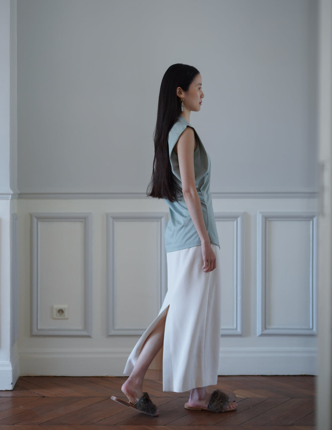 Cotton Jersey Asymmetric Sleeveless Top - Grey