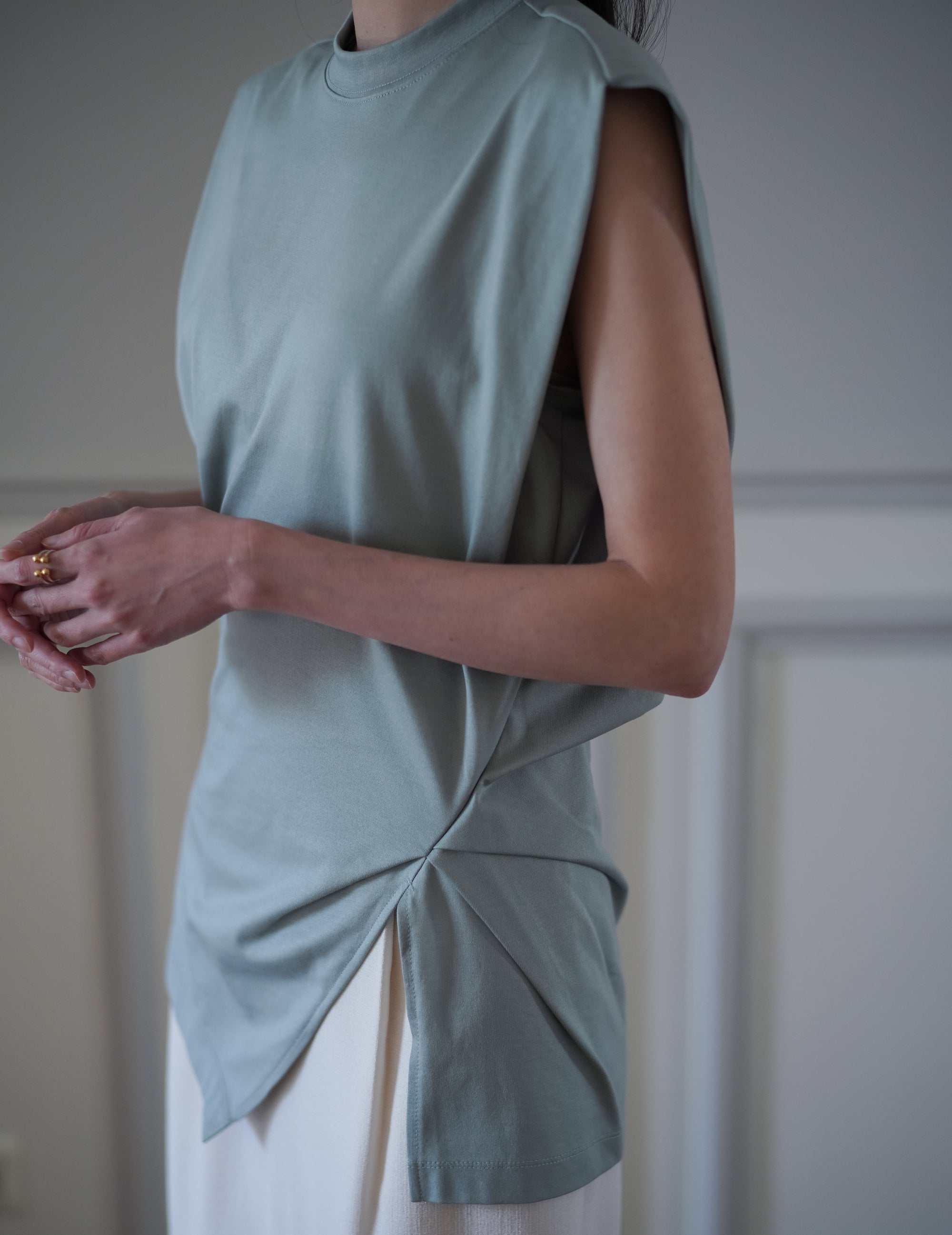 Cotton Jersey Asymmetric Sleeveless Top - Grey