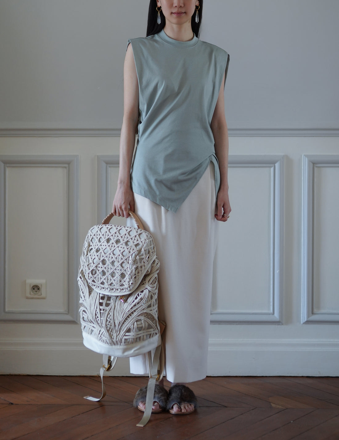 Cotton Jersey Asymmetric Sleeveless Top - Grey