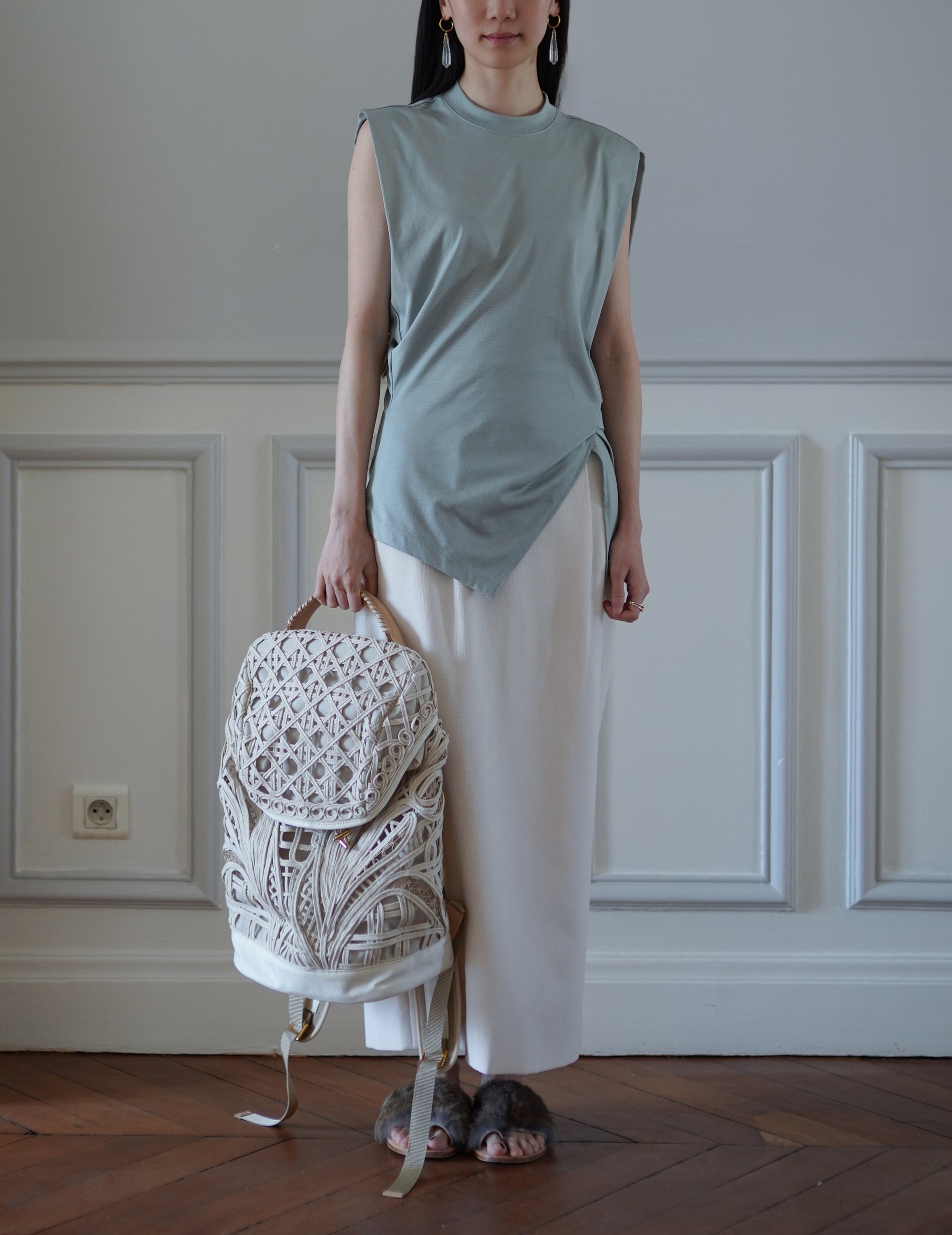 Cotton Jersey Asymmetric Sleeveless Top - Grey