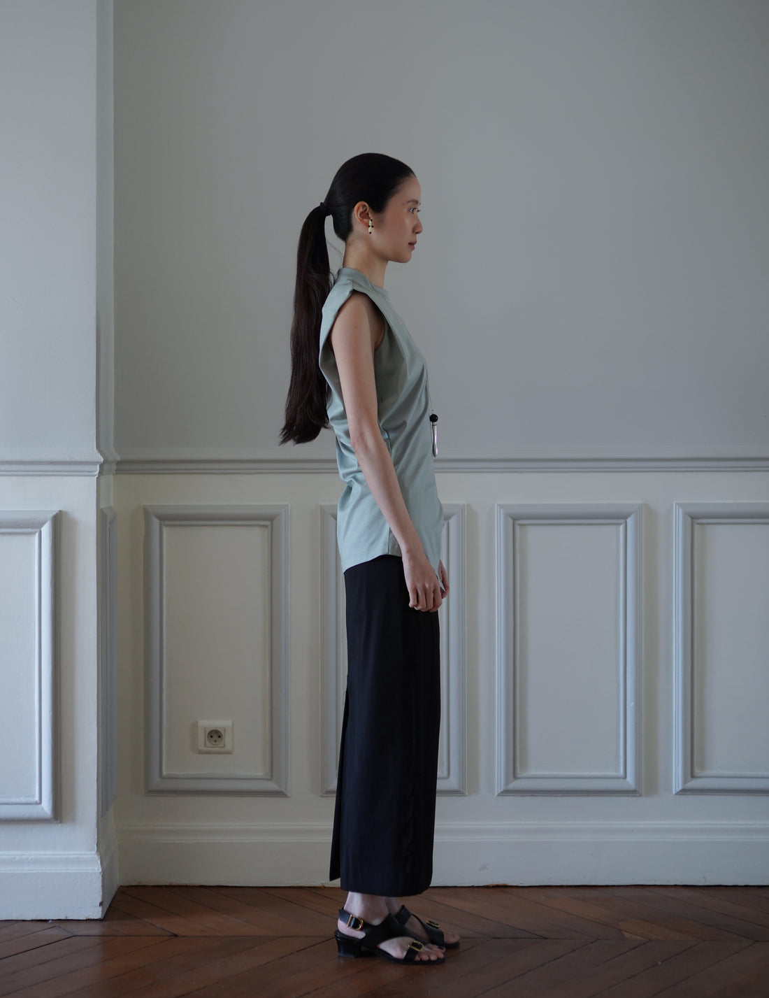 Cotton Jersey Asymmetric Sleeveless Top - Grey