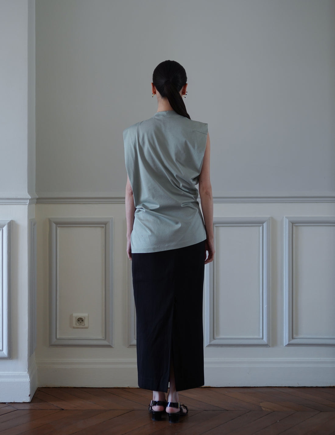 Cotton Jersey Asymmetric Sleeveless Top - Grey