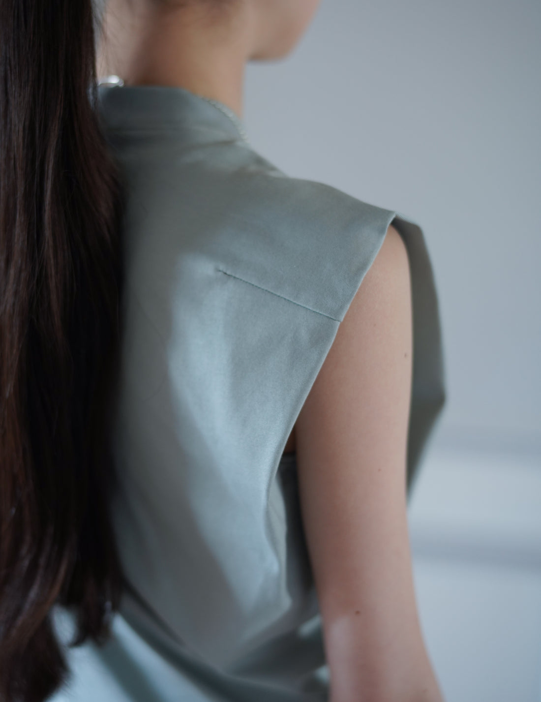 Cotton Jersey Asymmetric Sleeveless Top - Grey