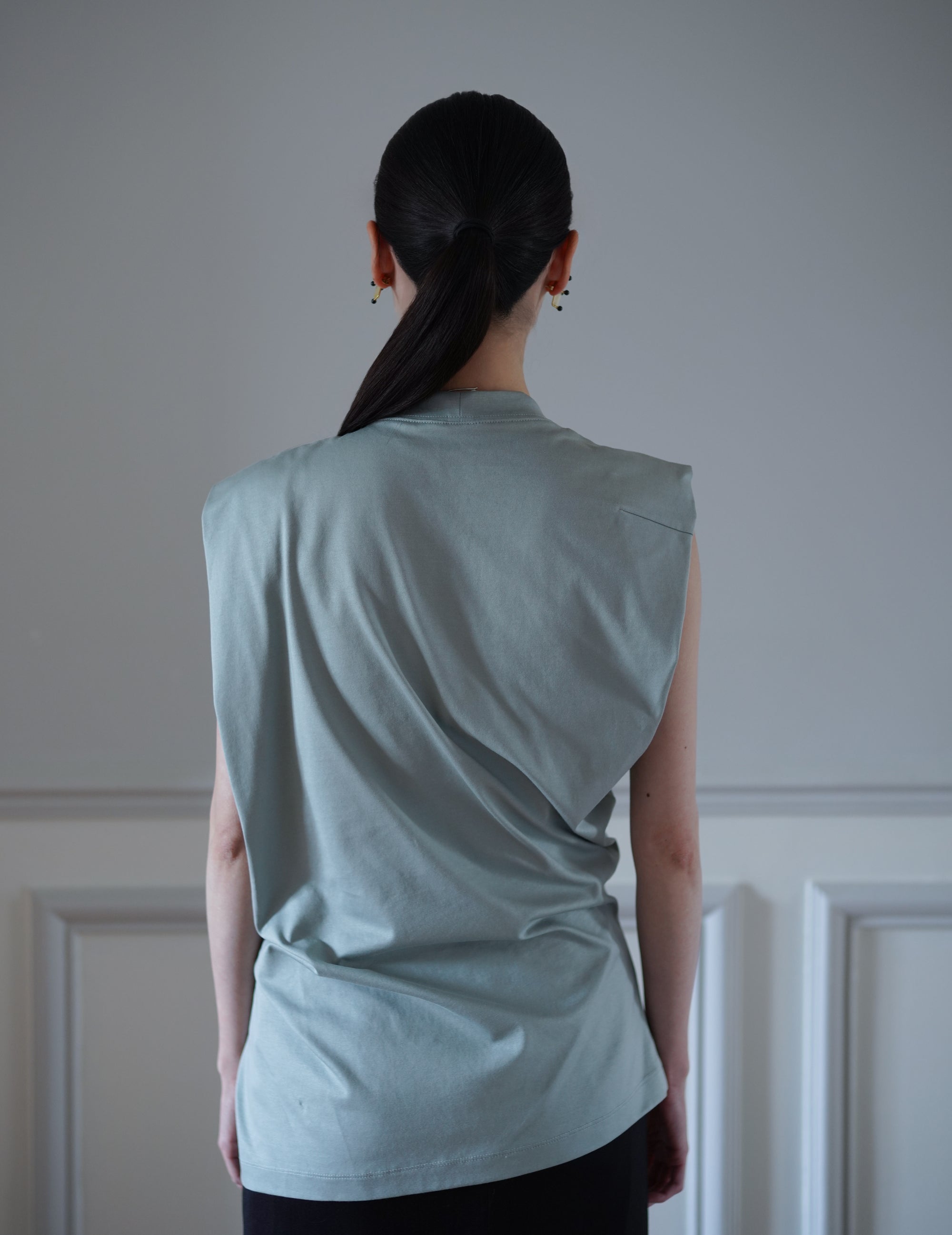 Cotton Jersey Asymmetric Sleeveless Top - Grey