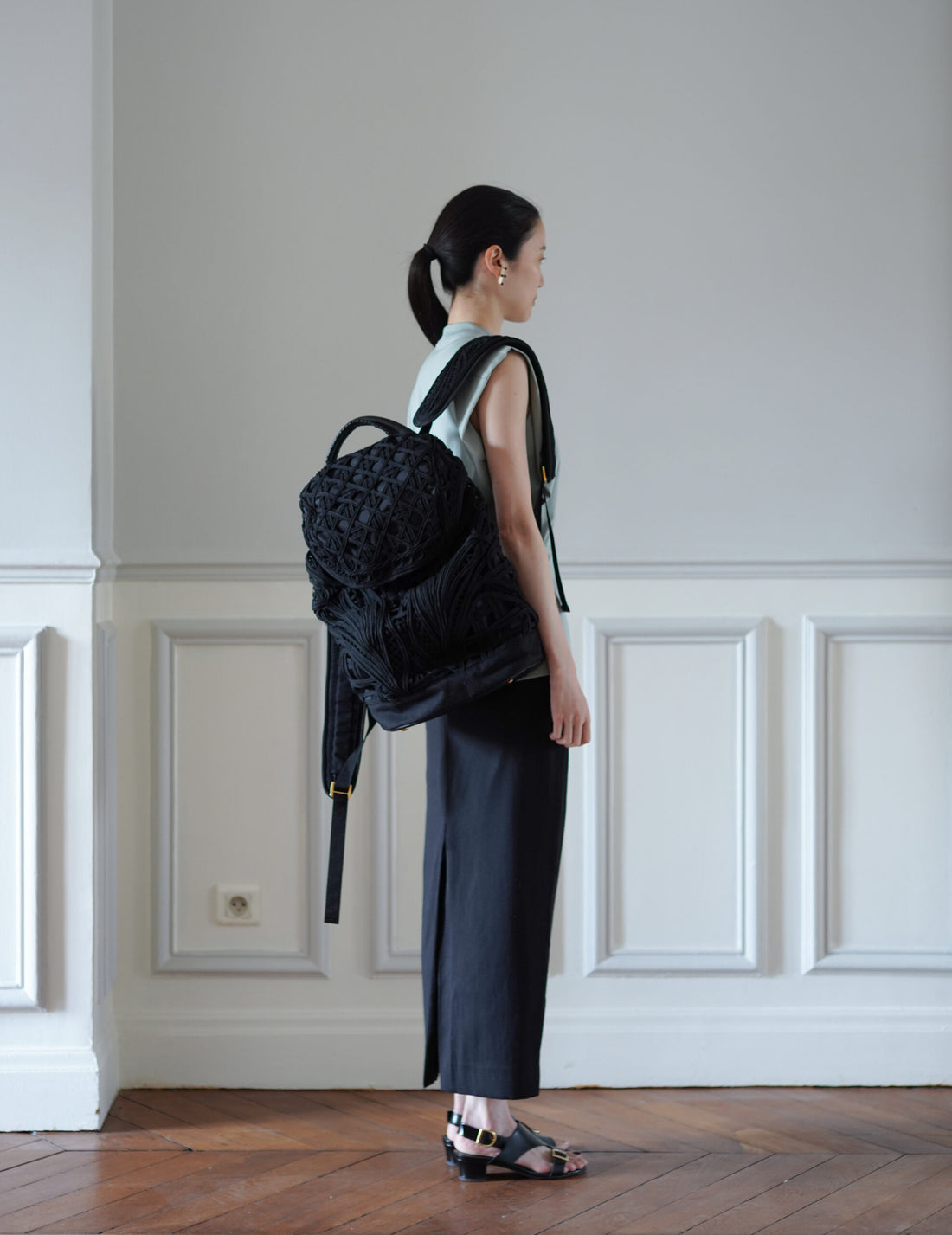 Mame Kurogouchi | Cording Embroidery Backpack - Black