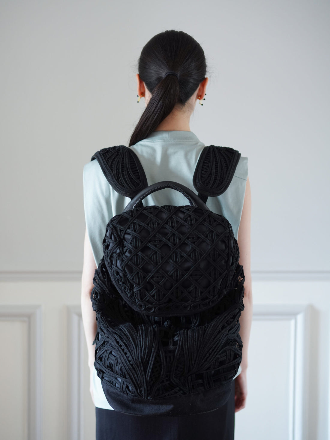 Mame Kurogouchi | Cording Embroidery Backpack - Black