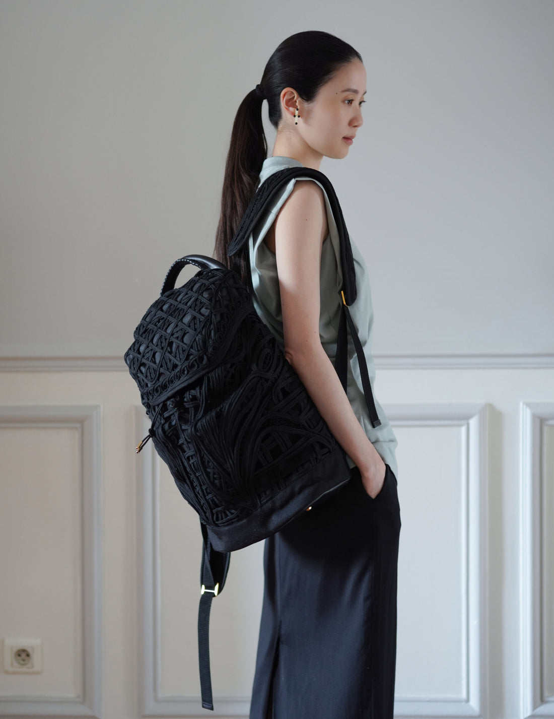Mame Kurogouchi | Cording Embroidery Backpack - Black