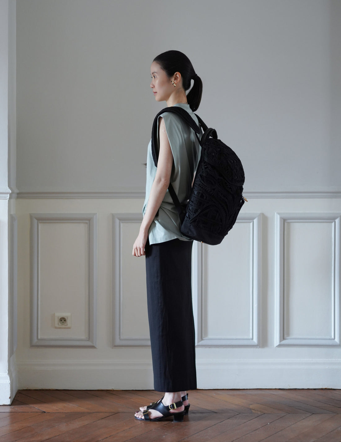 Mame Kurogouchi | Cording Embroidery Backpack - Black
