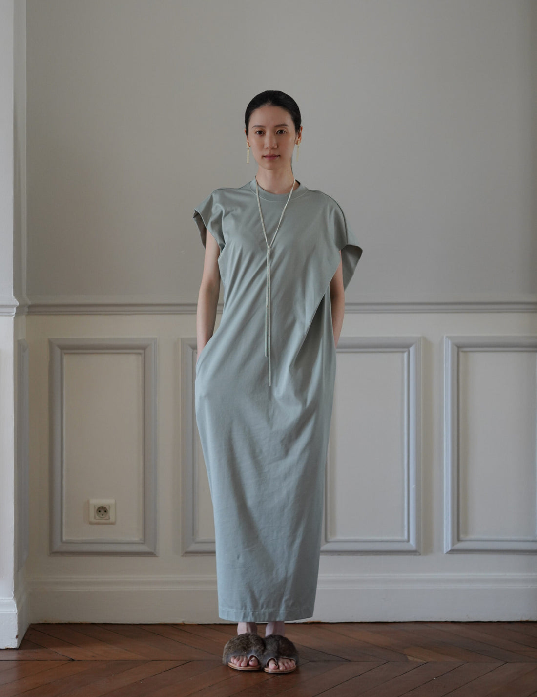 Mame Kurogouchi | Cotton Jersey Asymmetric Dress - Grey