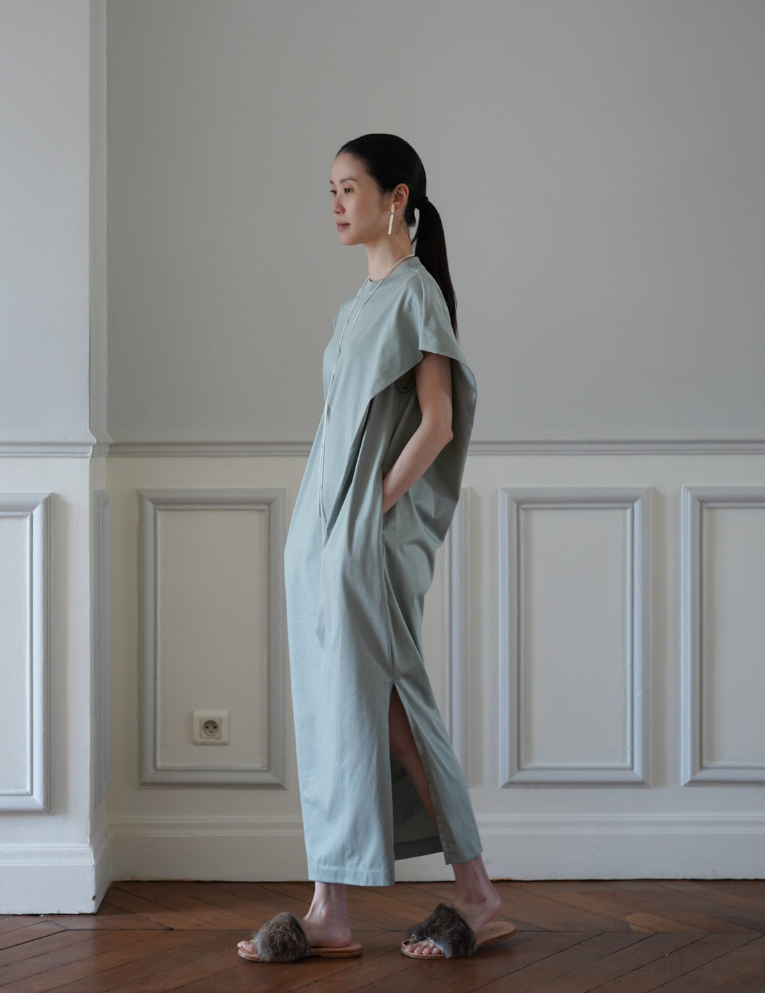 Mame Kurogouchi | Cotton Jersey Asymmetric Dress - Grey