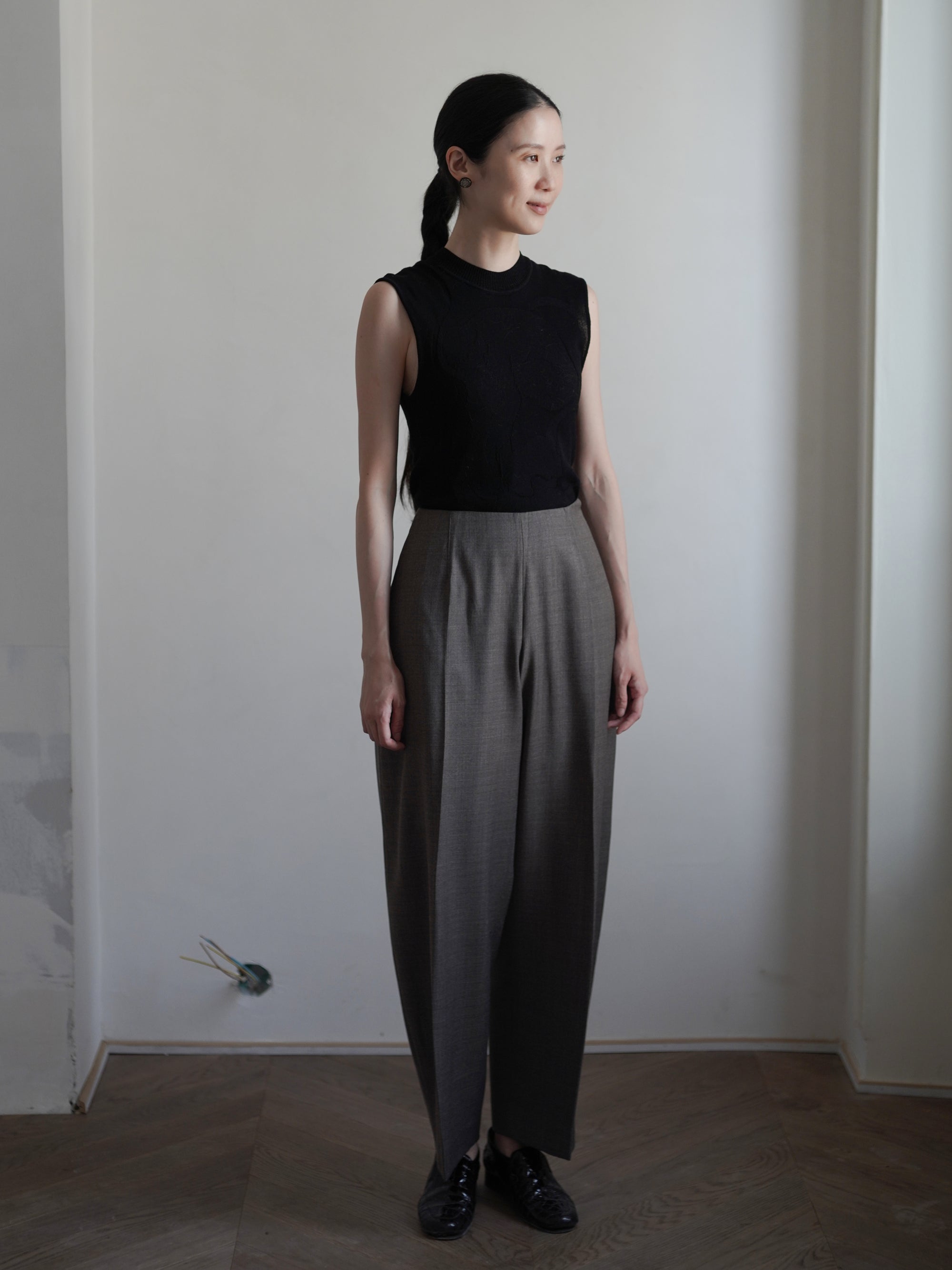 PAVOT Wool Blend Barrel Leg Pants・Mink