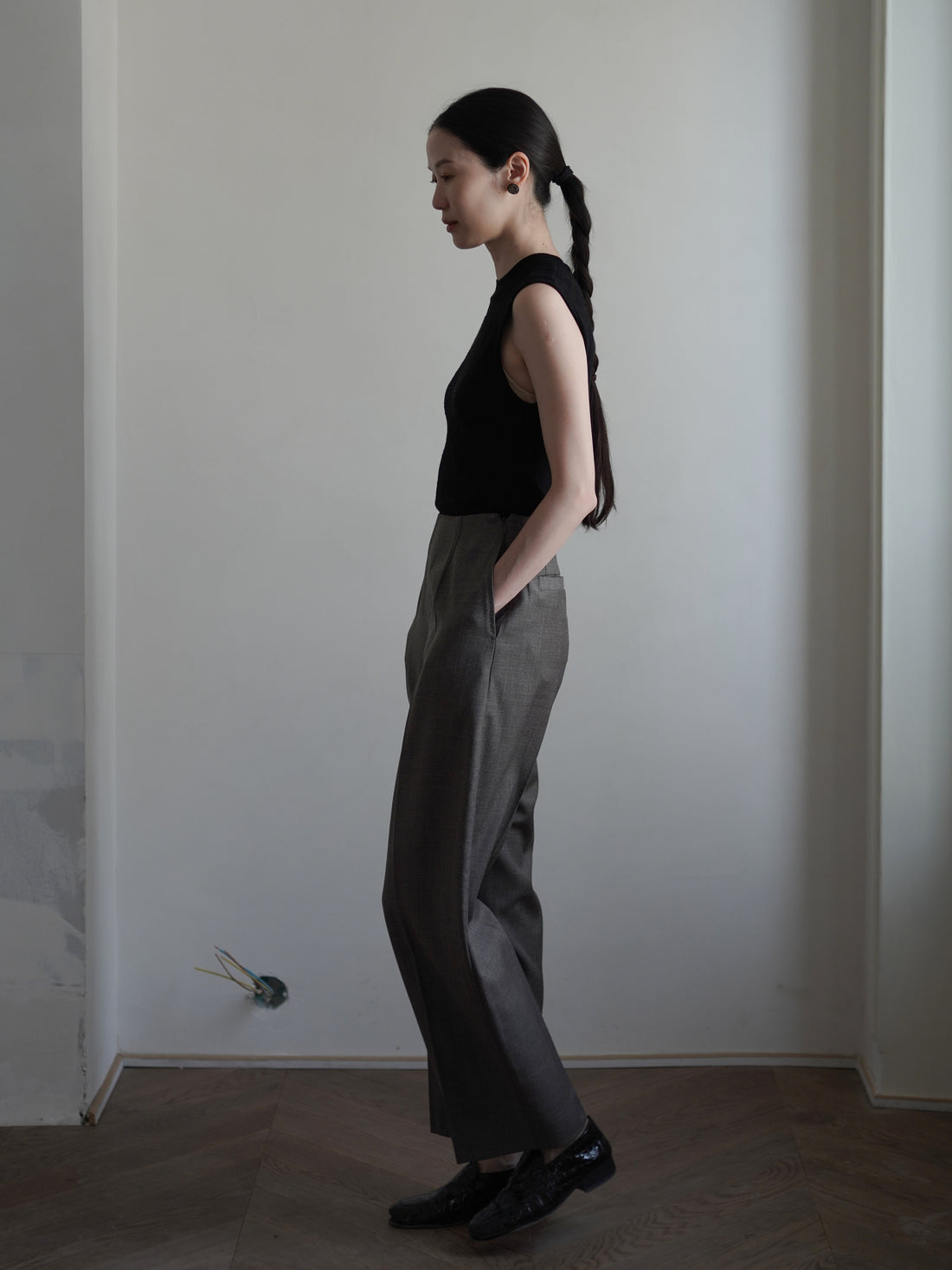 PAVOT Wool Blend Barrel Leg Pants・Mink