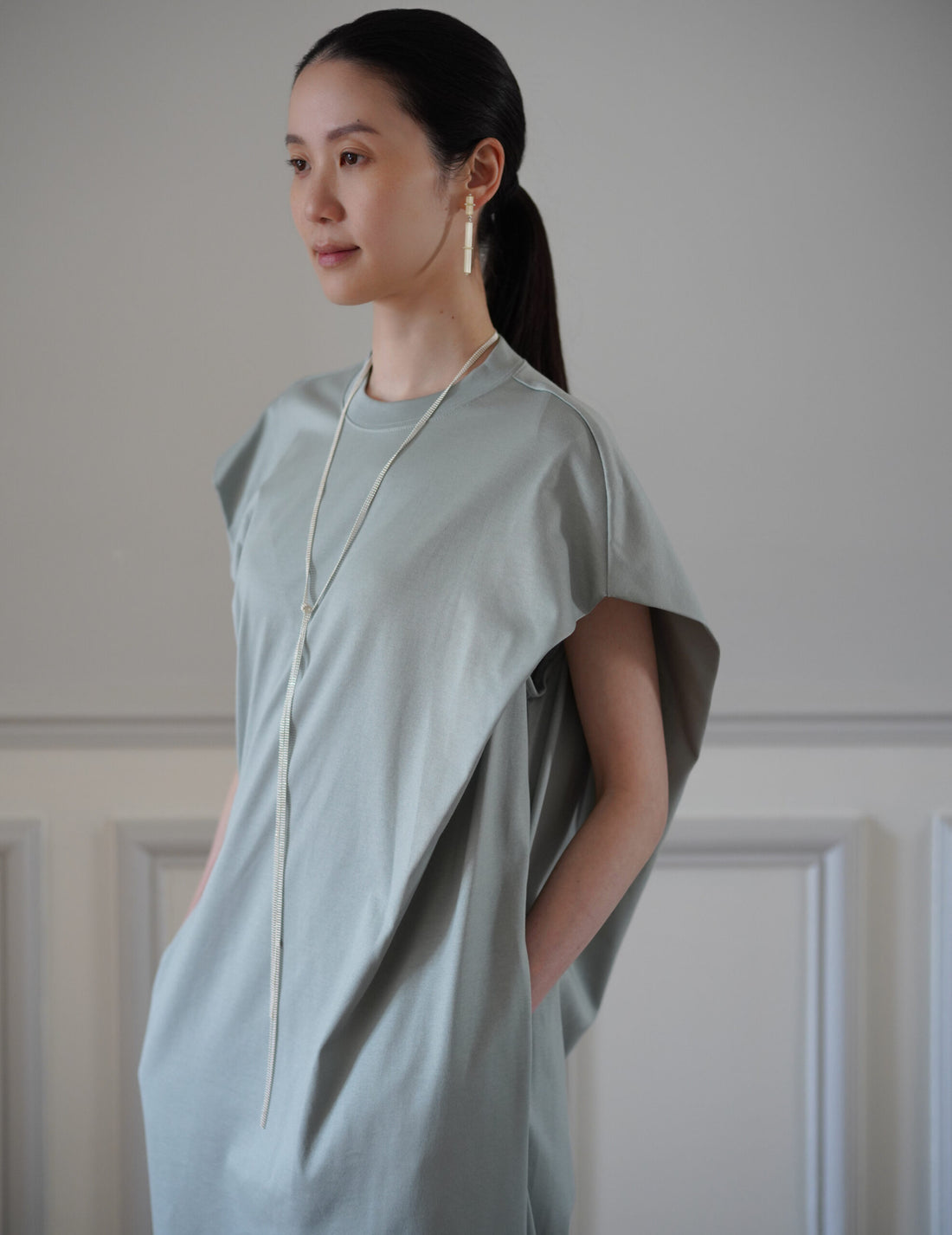 Mame Kurogouchi | Cotton Jersey Asymmetric Dress - Grey