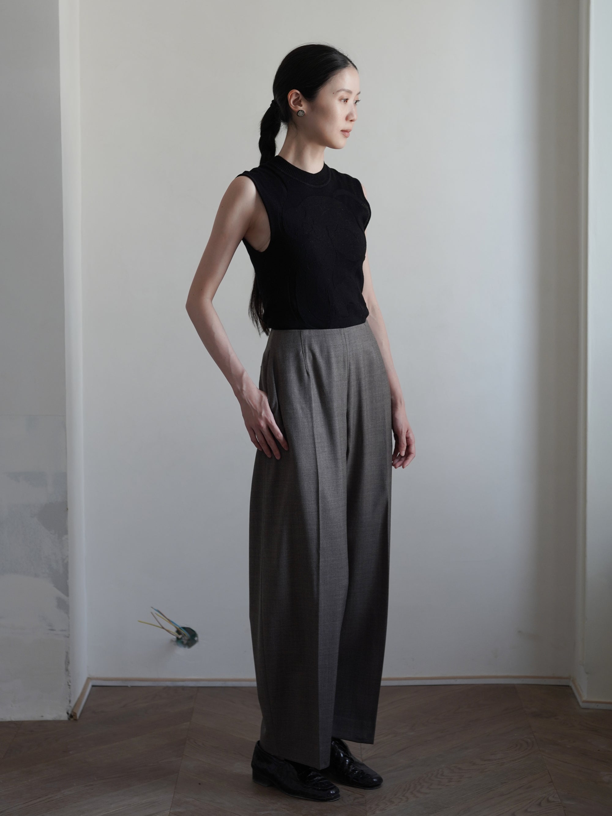 PAVOT Wool Blend Barrel Leg Pants・Mink