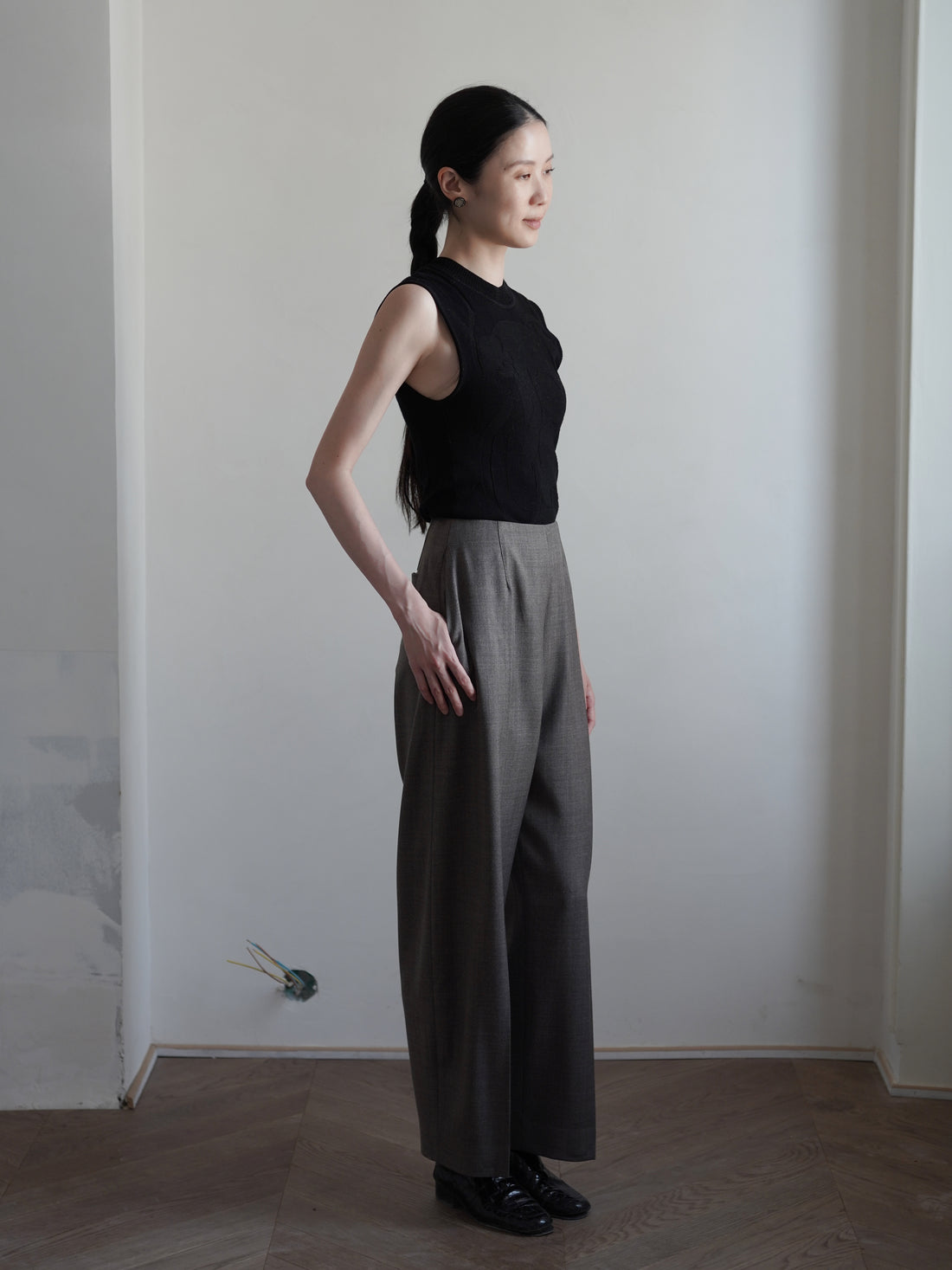PAVOT Wool Blend Barrel Leg Pants・Mink
