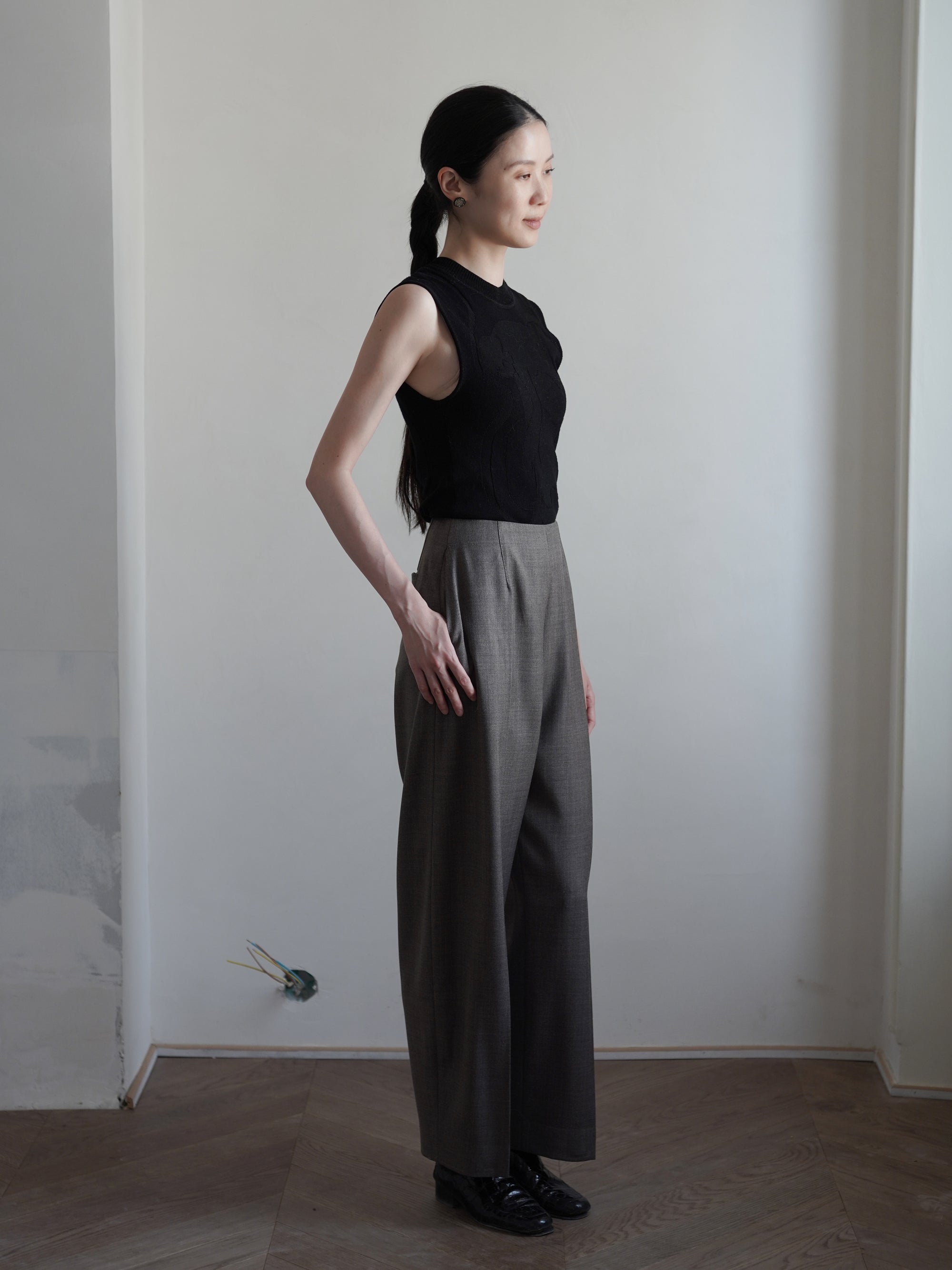PAVOT Wool Blend Barrel Leg Pants・Mink