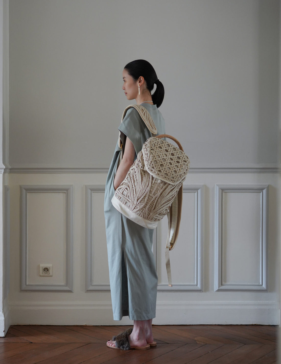 Mame Kurogouchi | Cording Embroidery Backpack - Beige