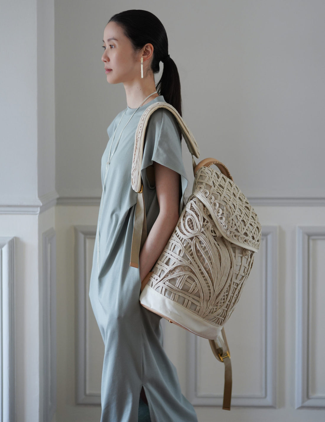 Mame Kurogouchi | Cording Embroidery Backpack - Beige