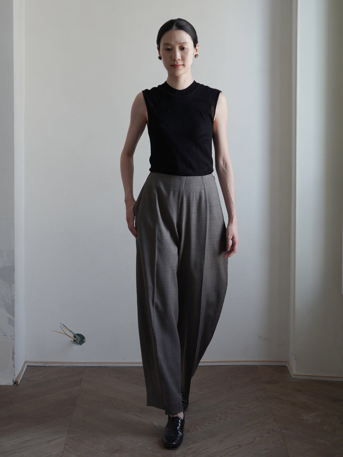 PAVOT Wool Blend Barrel Leg Pants・Mink